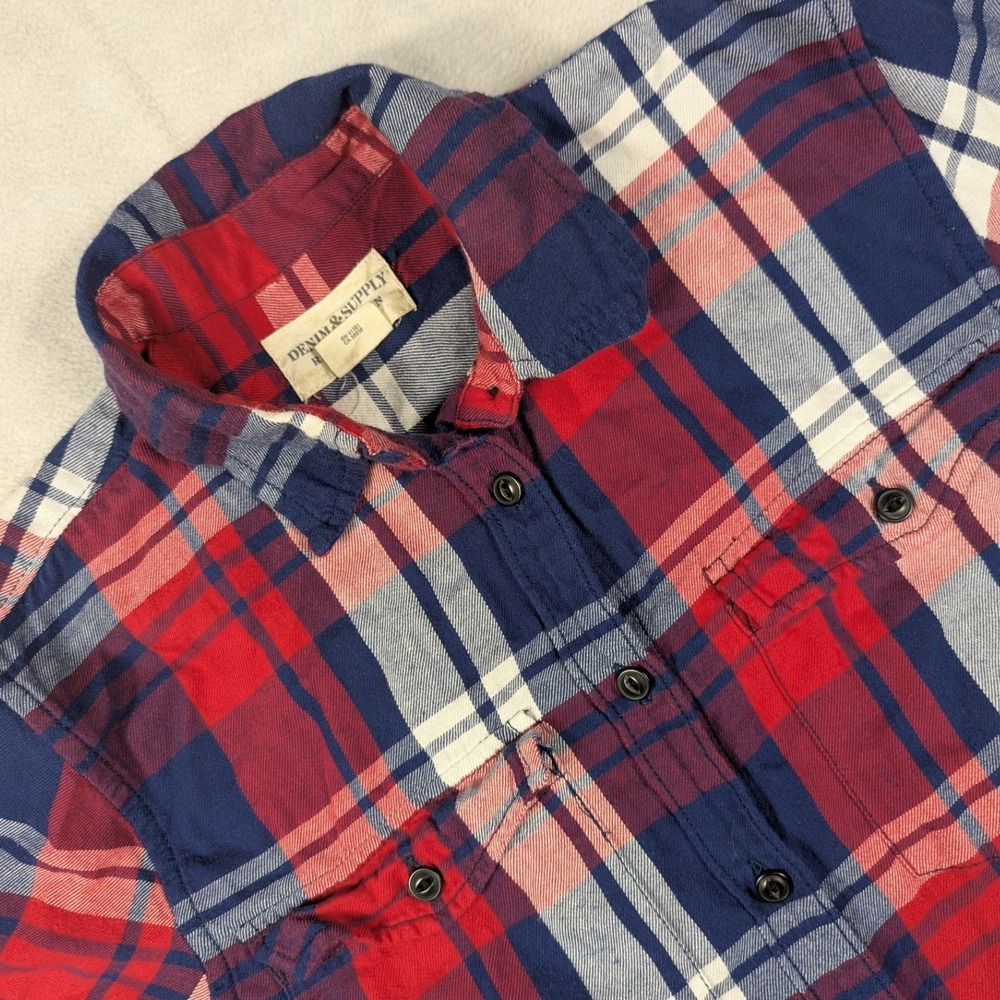 Denim & Supply Ralph Lauren Red Blue Plaid Flannel Button Down Shirt Women Small